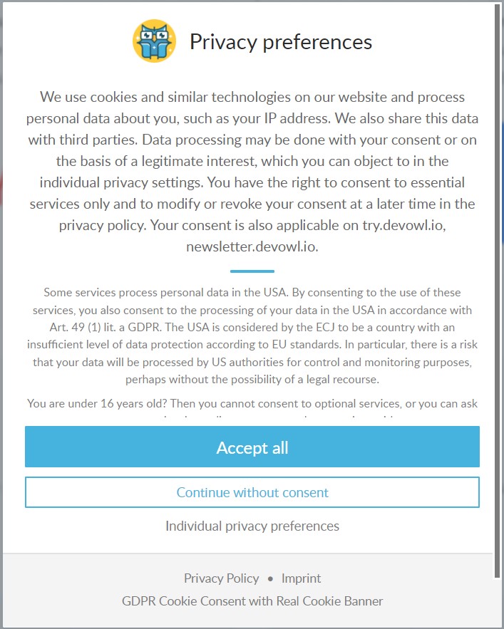 Cookie lista WordPress Real Cookie Banner nahled